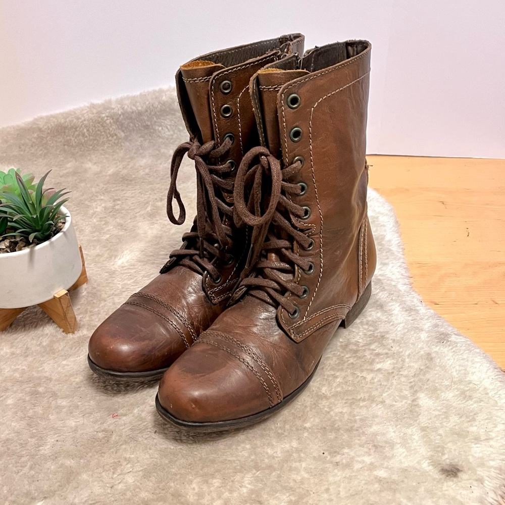 Steve Madden | Troopa Brown Leather Moto Lace Boots Size 9